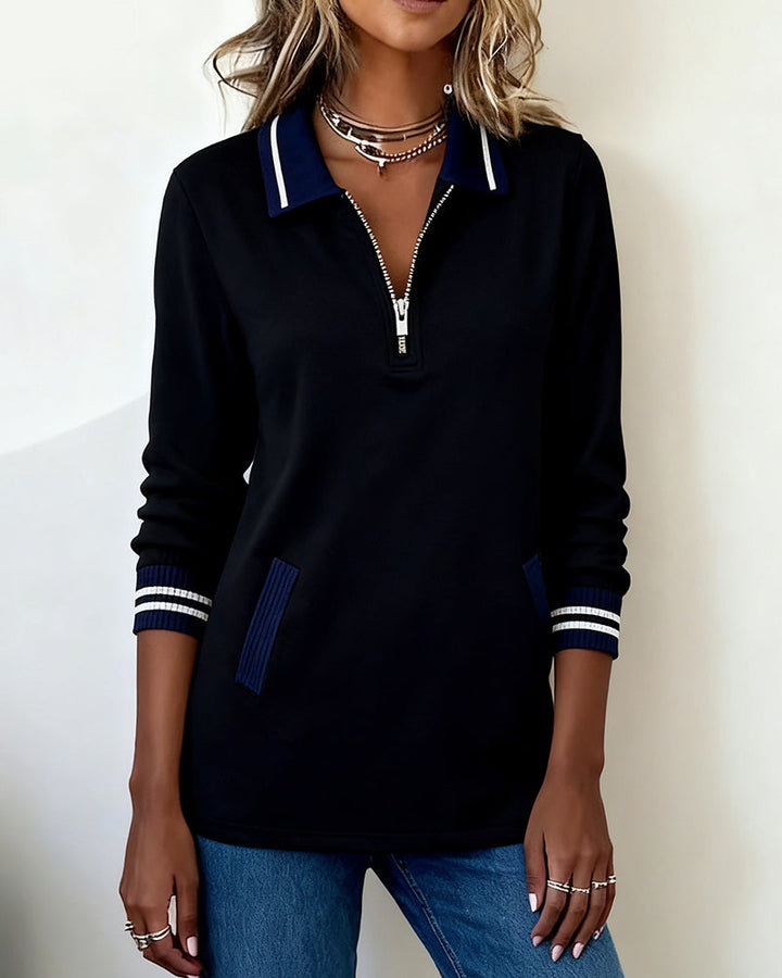 MaryAnne® | Loose Sweatshirt with Lapel and Zipper