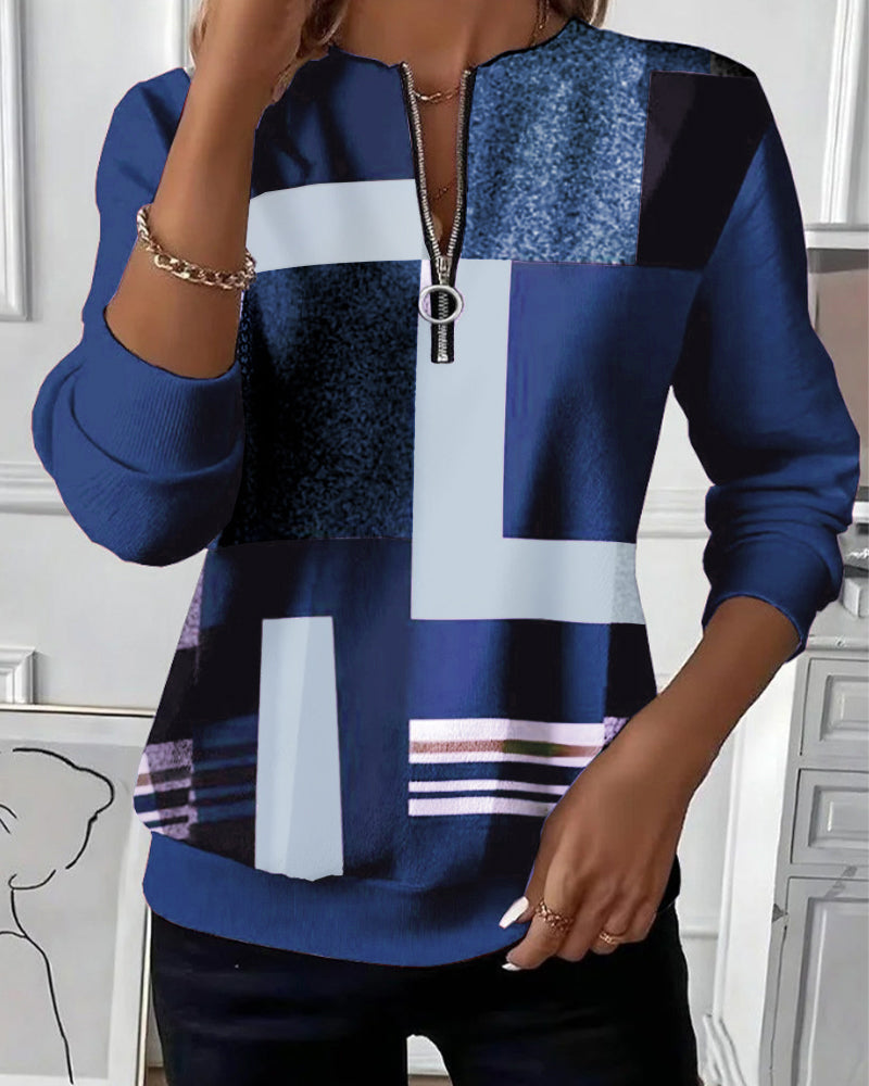 MaryAnne® | Casual Sweatshirt with Half Zipper and Print