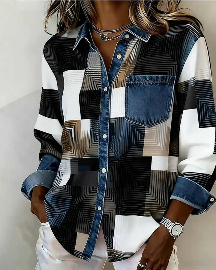 MaryAnne® | Color Block Shirt Fashionable Collar