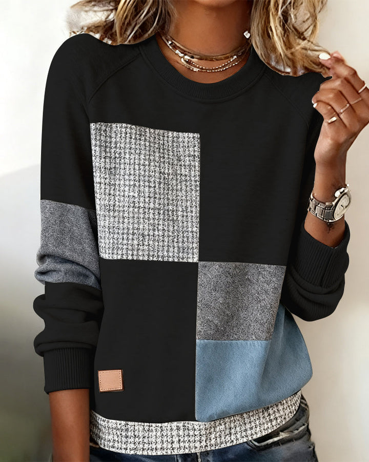 MaryAnne® | Casual Contrast Color Crew Neck Sweatshirt
