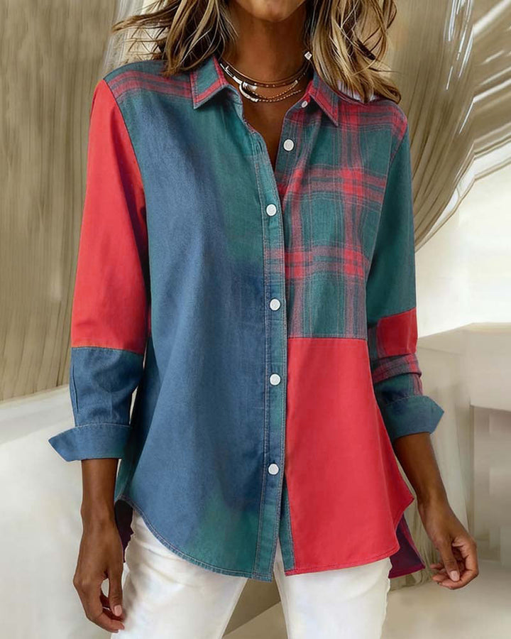 MaryAnne® | Shirt with Notched Collar and Checked Contrast Design