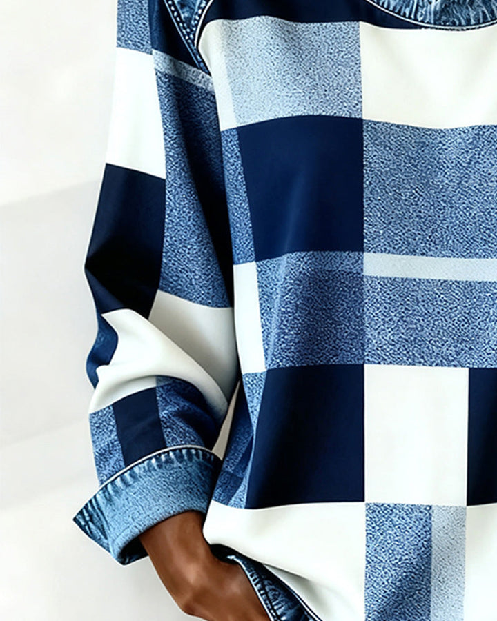 MaryAnne® | Sweatshirt with Check Patchwork and Contrast Color