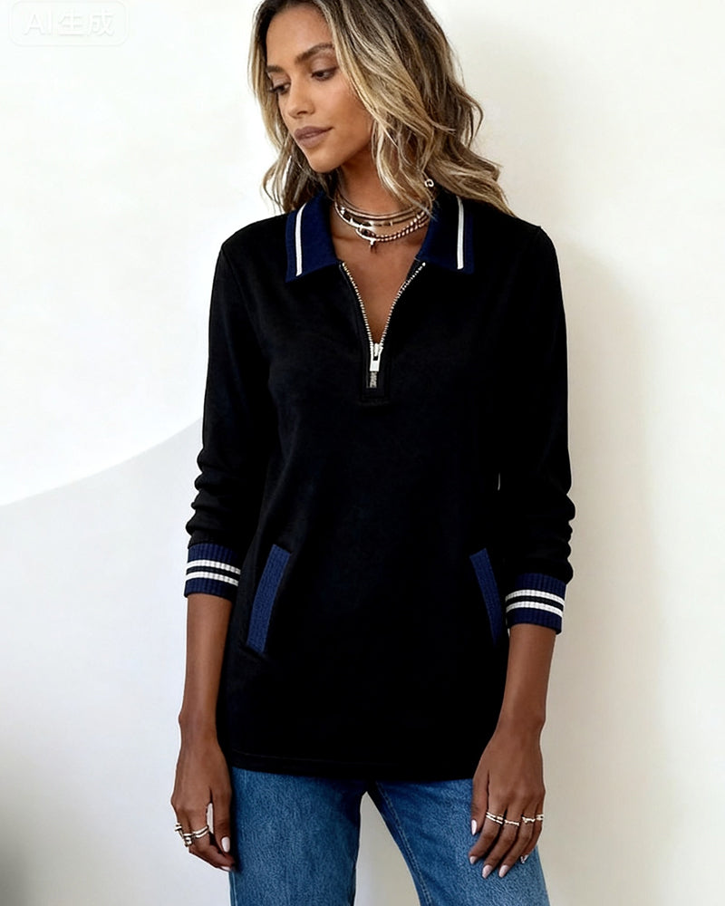 MaryAnne® | Loose Sweatshirt with Lapel and Zipper