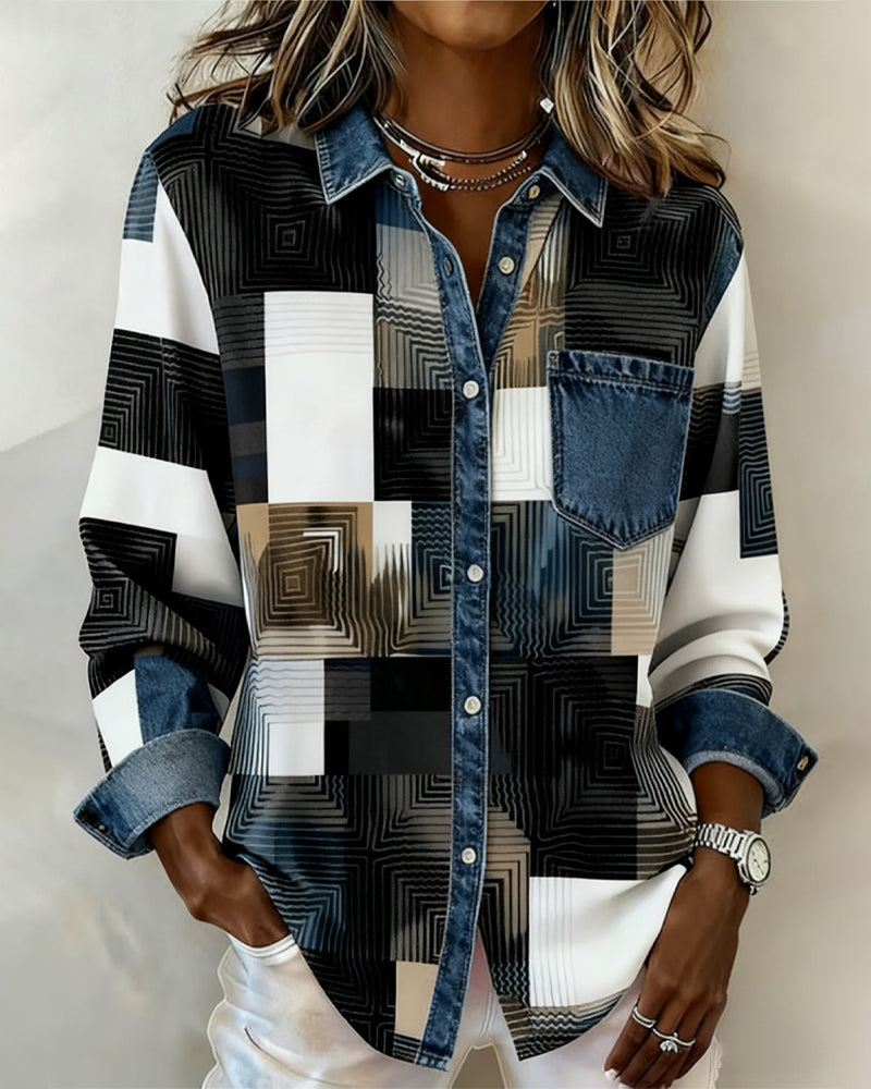 MaryAnne® | Color Block Shirt Fashionable Collar