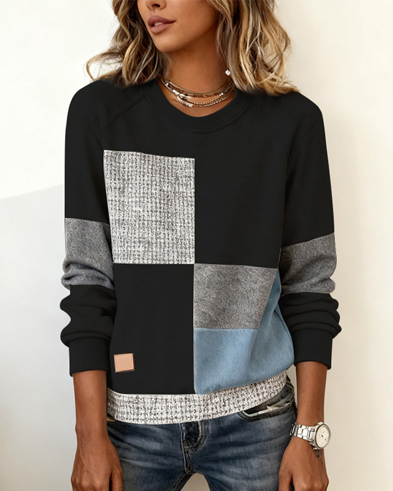 MaryAnne® | Casual Contrast Color Crew Neck Sweatshirt