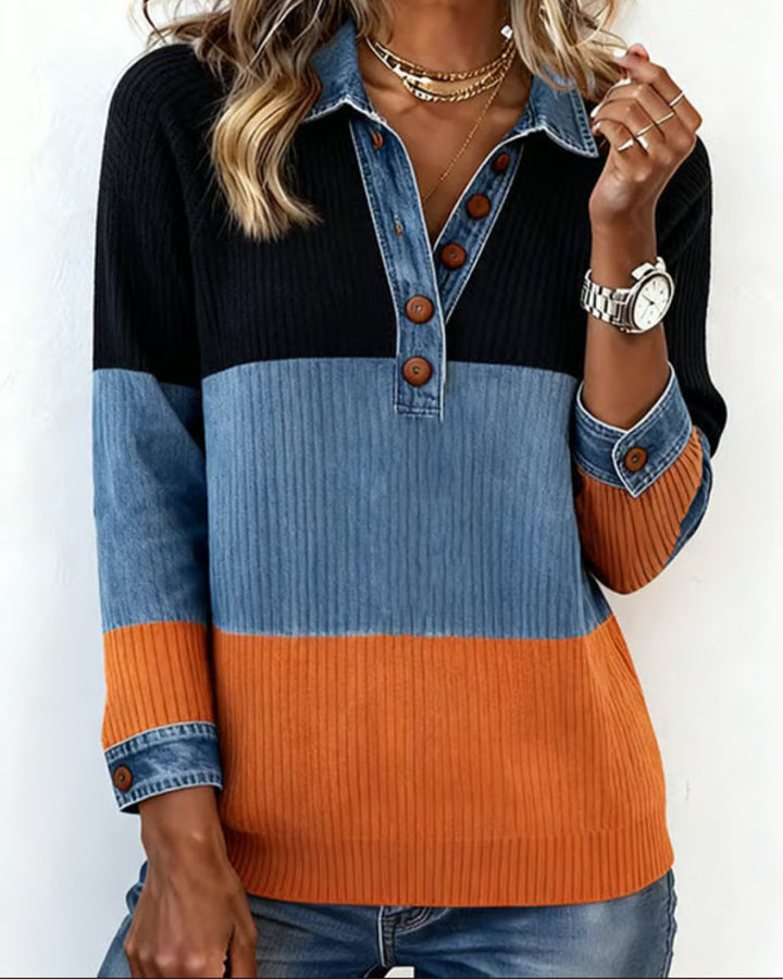 MaryAnne® | Fashionable Top with Lapel and Contrast Color