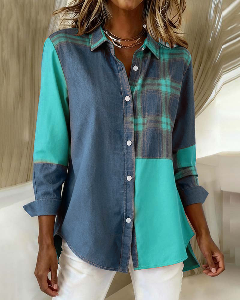 MaryAnne® | Shirt with Notched Collar and Checked Contrast Design