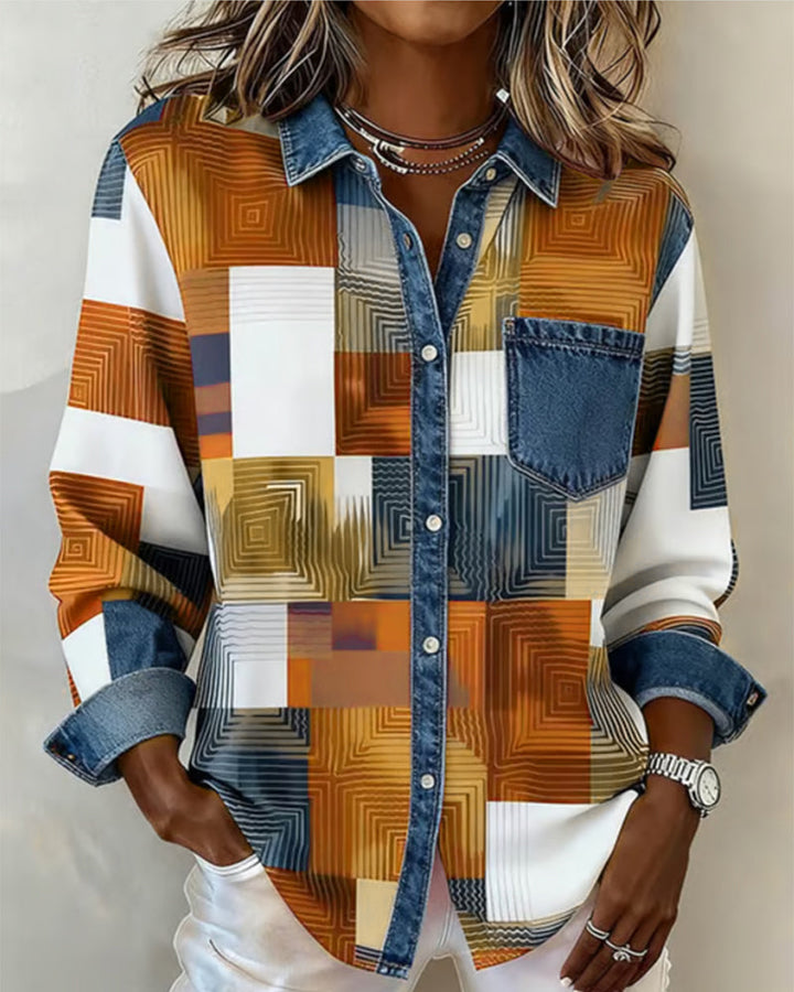 MaryAnne® | Color Block Shirt Fashionable Collar