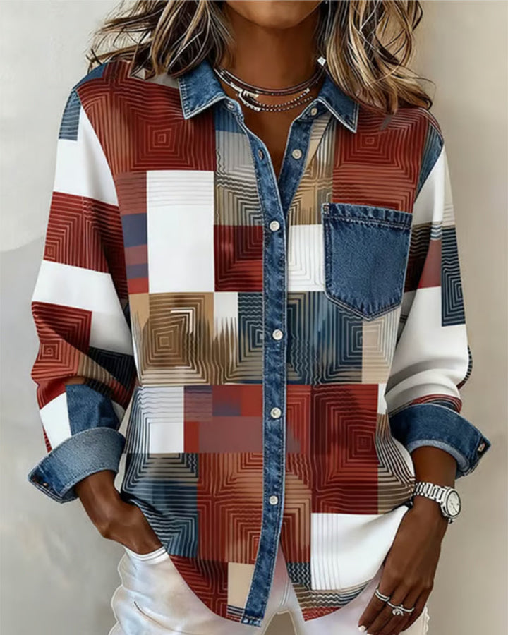 MaryAnne® | Color Block Shirt Fashionable Collar