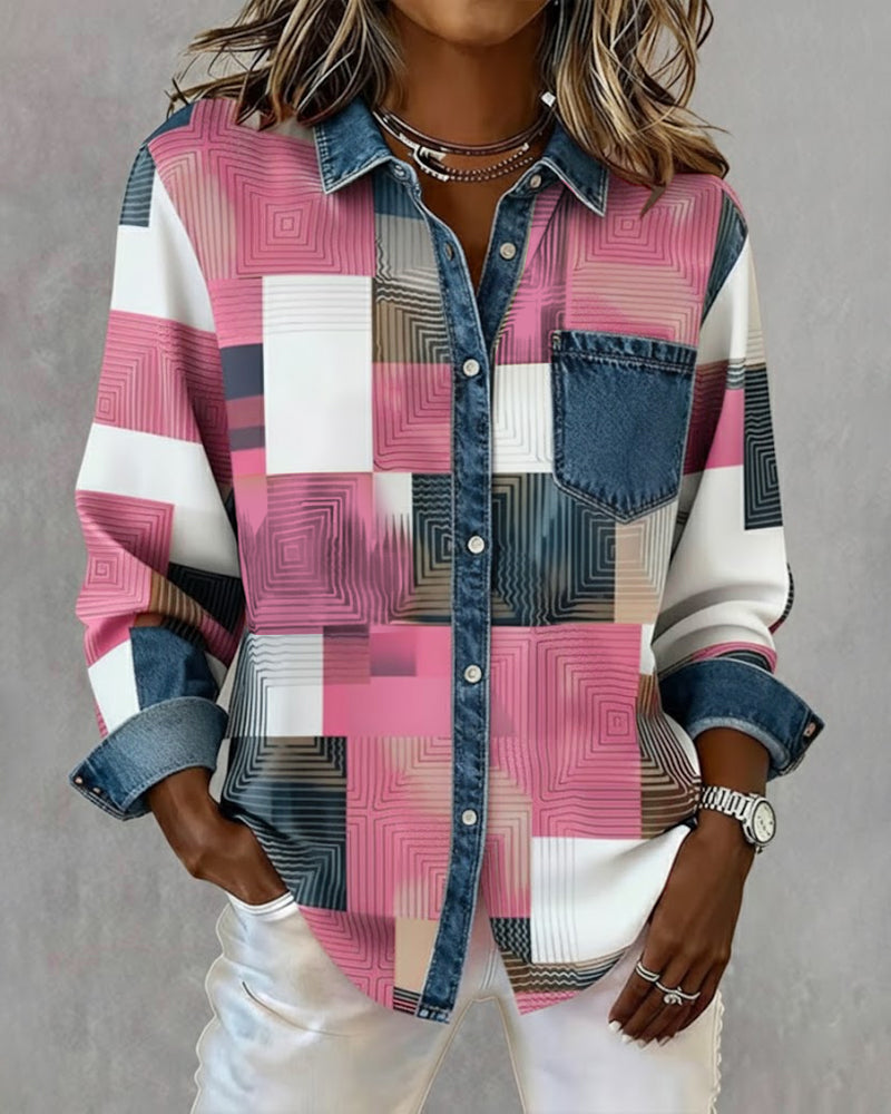 MaryAnne® | Color Block Shirt Fashionable Collar