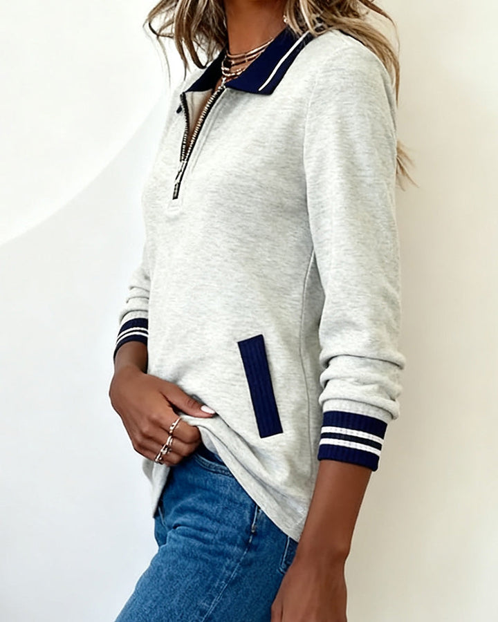 MaryAnne® | Loose Sweatshirt with Lapel and Zipper