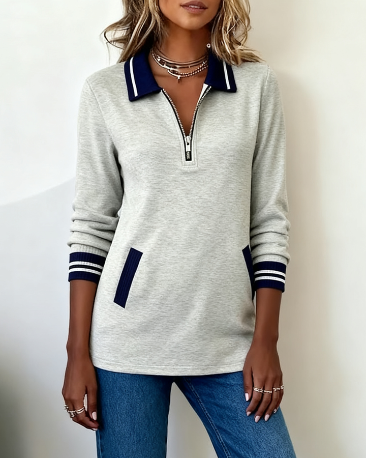 MaryAnne® | Loose Sweatshirt with Lapel and Zipper