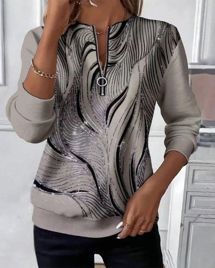 MaryAnne® | Casual Printed Zip Sweatshirt