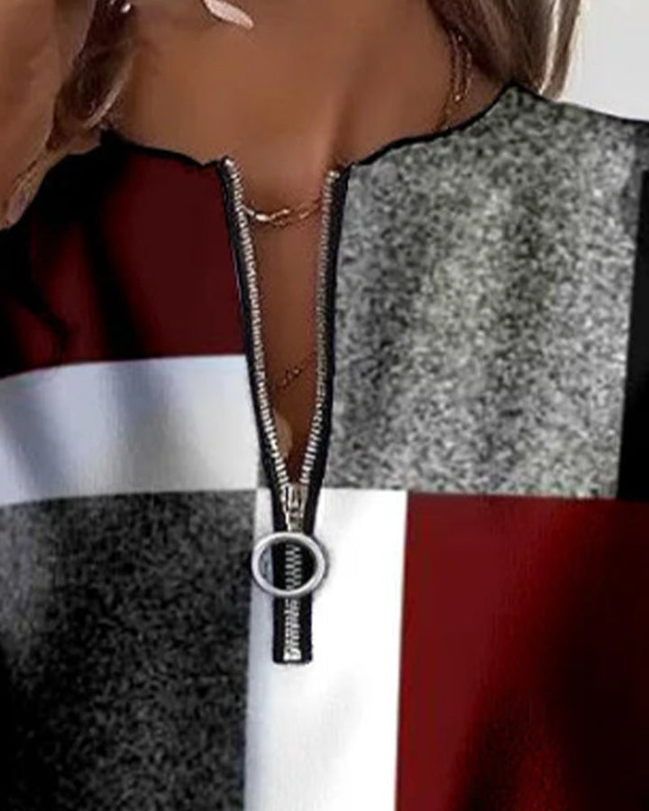 MaryAnne® | Casual Sweatshirt with Half Zipper and Print