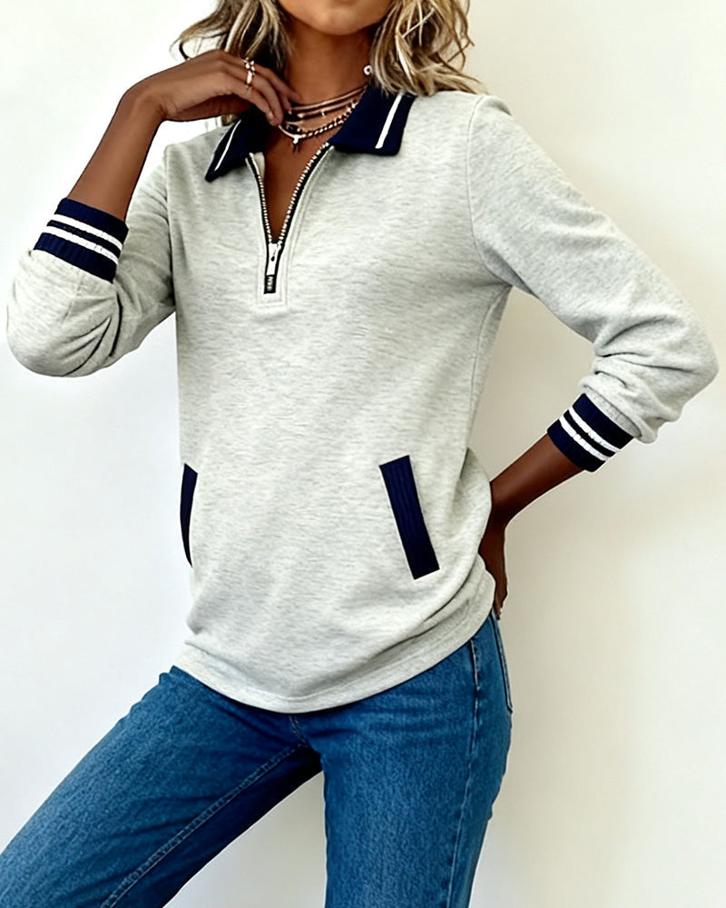 MaryAnne® | Loose Sweatshirt with Lapel and Zipper